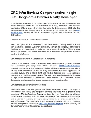 GRC Infra Review_ Comprehensive Insight into Bangalore's Premier Realty Developer (1)