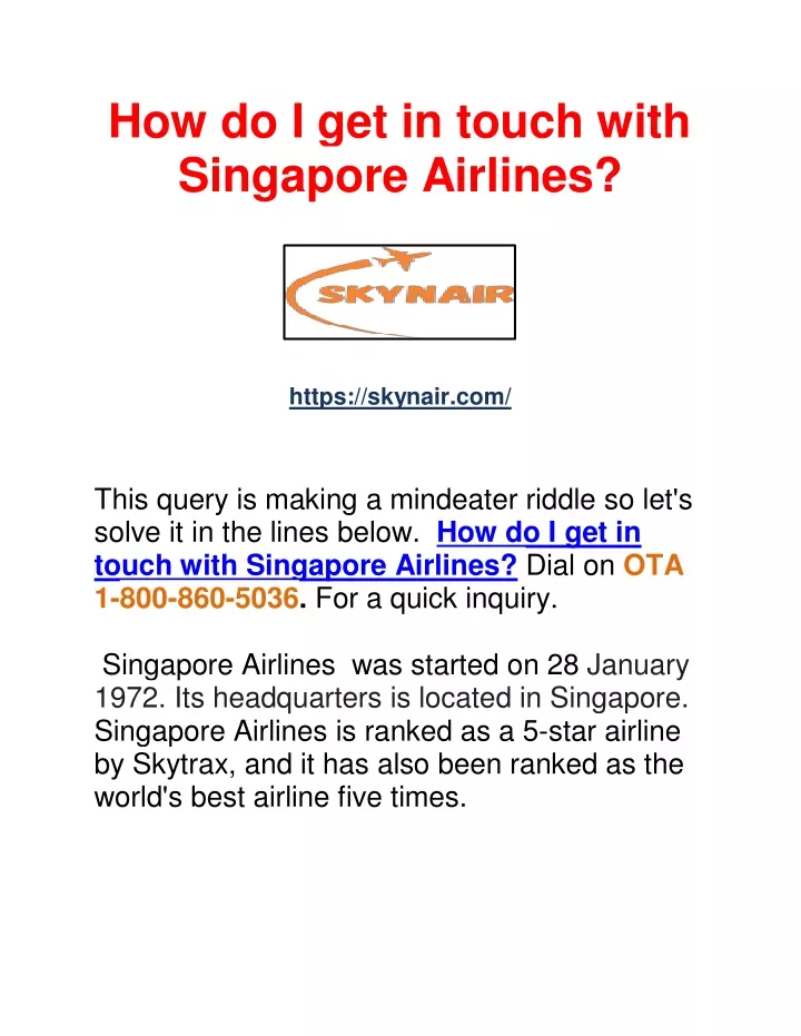 how do i get in touch with singapore airlines