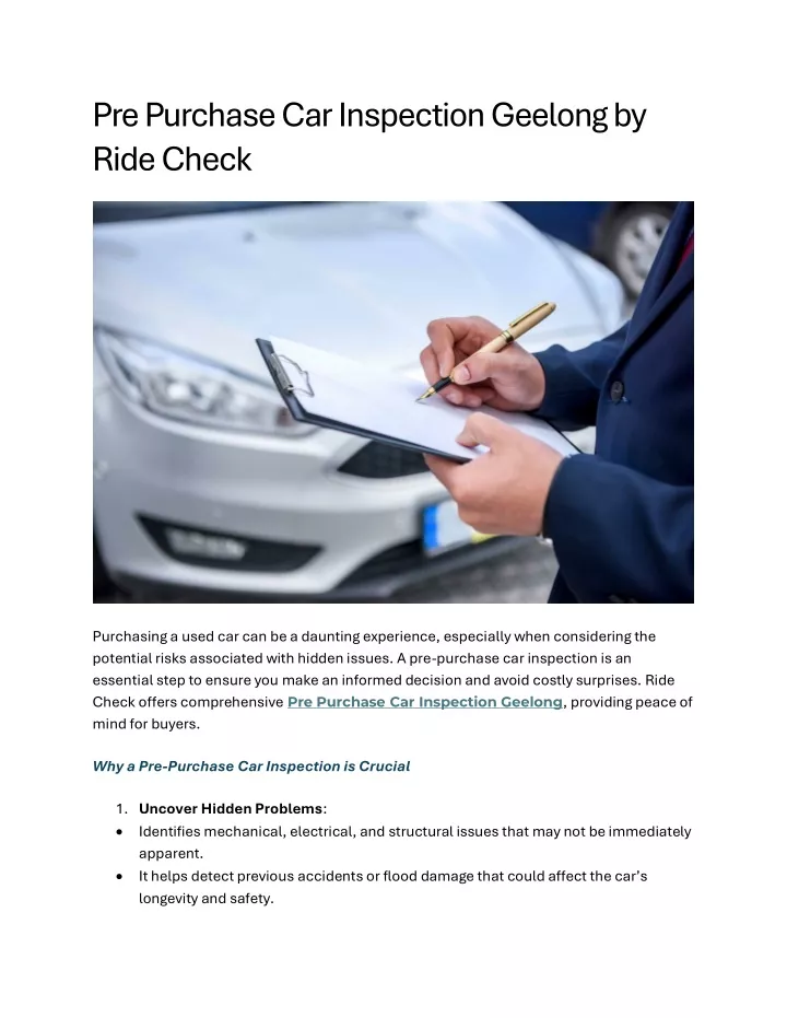 pre purchase car inspection geelong by ride check