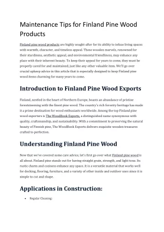 Maintenance Tips for Finland Pine Wood Products