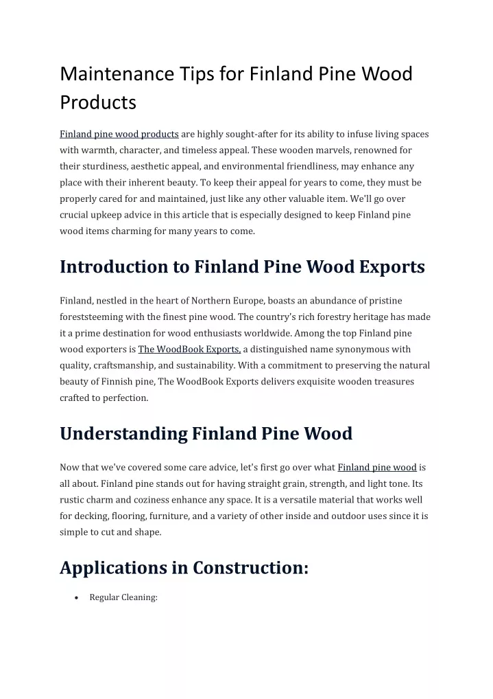 maintenance tips for finland pine wood products