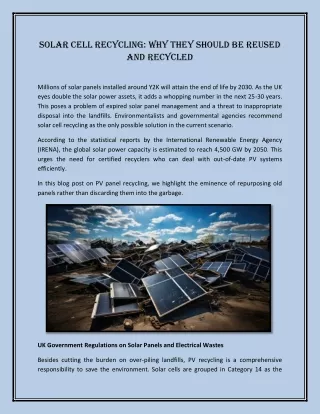 Solar Cell Recycling Why They Should Be Reused and Recycled