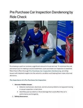 Pre Purchase Car Inspection Dandenong by Ride Check