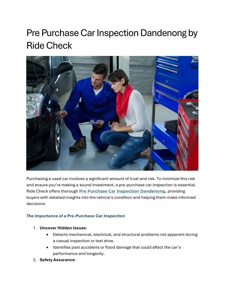 pre purchase car inspection dandenong by ride