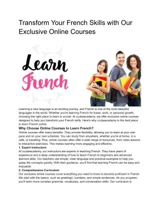 Transform Your French Skills with Our Exclusive Online Courses