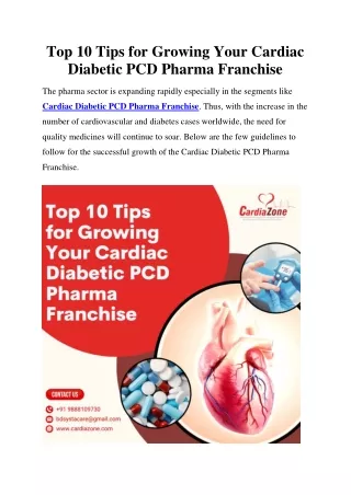 Top 10 Tips for Growing Your Cardiac Diabetic PCD Pharma Franchise