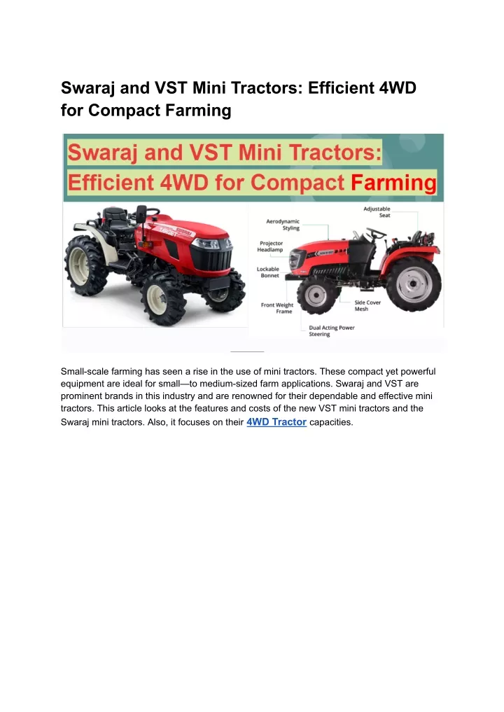 swaraj and vst mini tractors efficient