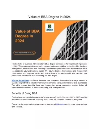 Value of BBA Degree in 2024- Skips University