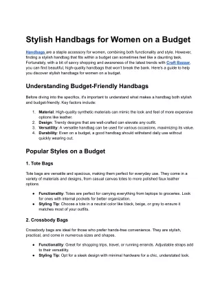 Stylish Handbags for Women on a Budget