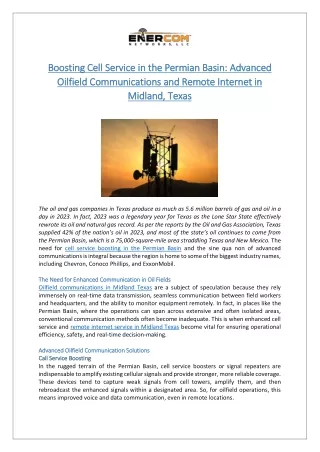 Boosting Cell Service in the Permian Basin- Advanced Oilfield Communications and Remote Internet in Midland, Texas