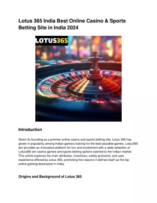 Lotus 365 India Best Online Casino & Sports Betting Site in India 2024