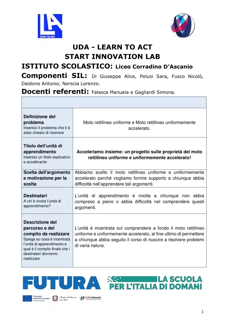 uda learn to act start innovation lab istituto