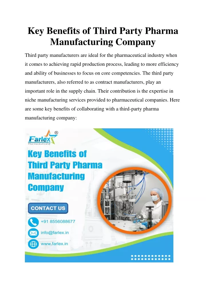 key benefits of third party pharma manufacturing