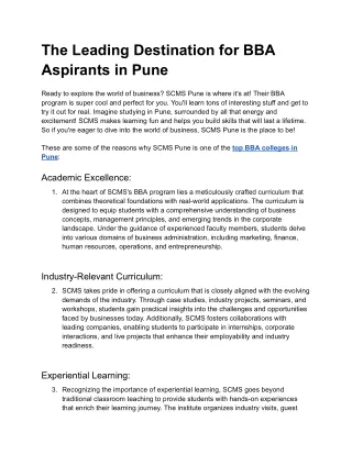 The Leading Destination for BBA Aspirants in Pune