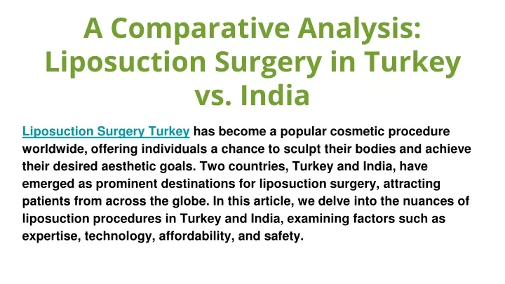 a comparative analysis liposuction surgery in turkey vs india