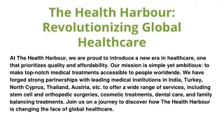 The Health Harbour: Revolutionizing Global Healthcare