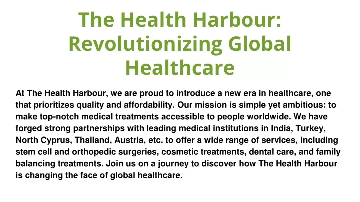 the health harbour revolutionizing global healthcare