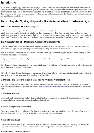 Unraveling the Mystery: Signs of a Dismissive Avoidant Attachment Style