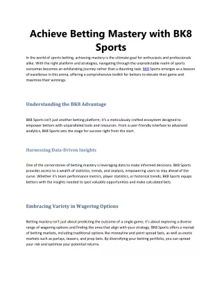 Achieve Betting Mastery with BK8 Sports