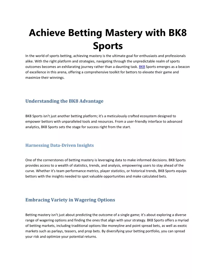 achieve betting mastery with bk8 sports