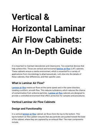 vertical and horizontal laminar air flow cabinets