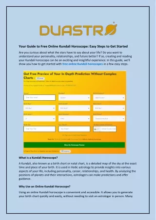 Your Guide to Free Online Kundali Horoscope and Easy Steps to Get Started