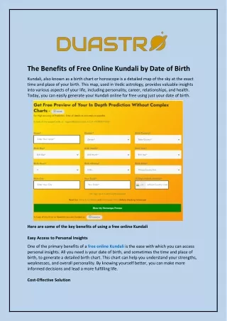 The Benefits of Free Online Kundali by Date of Birth