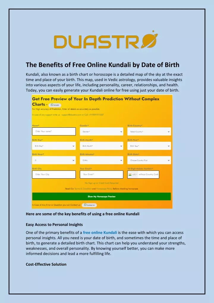 the benefits of free online kundali by date