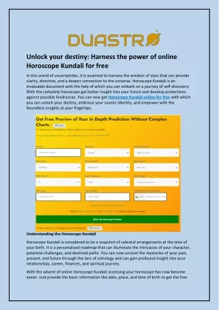 Unlock your destiny and Harness the power of online Horoscope Kundali for free