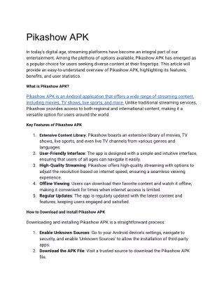 Pikashow APK_ Features and benefits