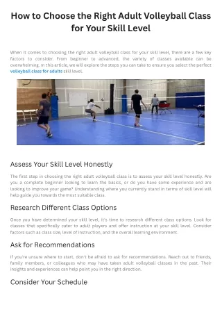 How to Choose the Right Adult Volleyball Class for Your Skill Level