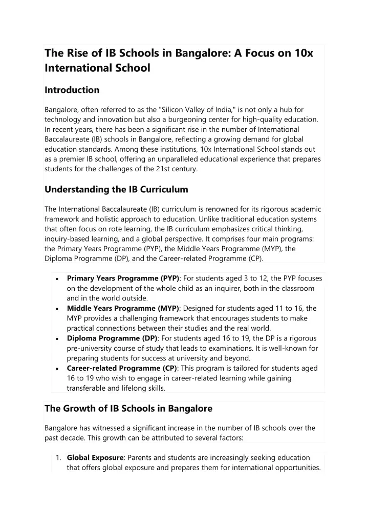 the rise of ib schools in bangalore a focus