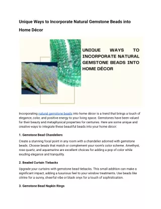Unique Ways to Incorporate Natural Gemstone Beads into Home Décor