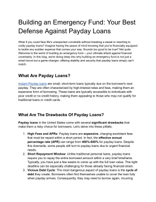 Building an Emergency Fund Your Best Defense Against Payday Loans