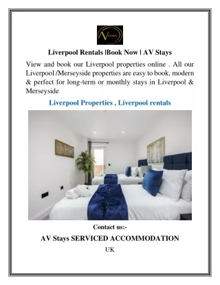 Liverpool Rentals Book Now  AV Stays