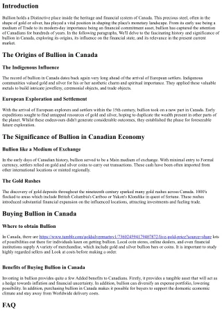 The Background and Importance of Bullion in Canada