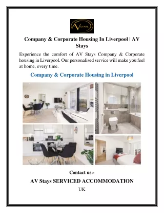 Company & Corporate Housing In Liverpool  AV Stays