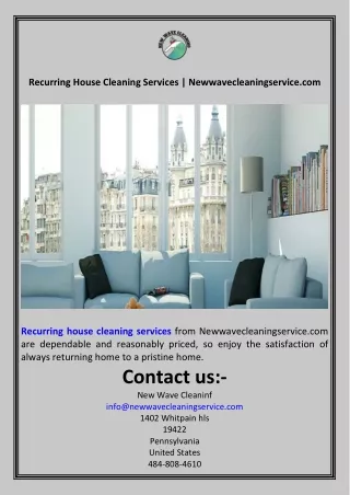 Recurring House Cleaning Services  Newwavecleaningservice.com