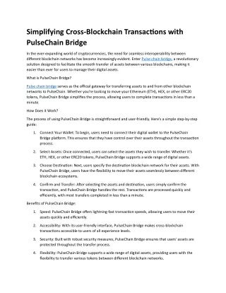 Simplifying Cross-Blockchain Transactions with PulseChain Bridge