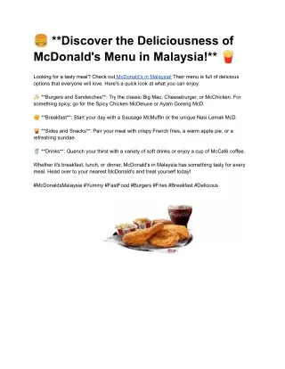 __Discover the Deliciousness of McDonald's Menu in Malaysia