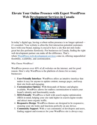 Best WordPress Web Development Services in Canada