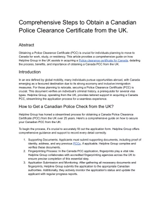 Comprehensive Steps to Obtain a Canadian Police Clearance Certificate from the UK