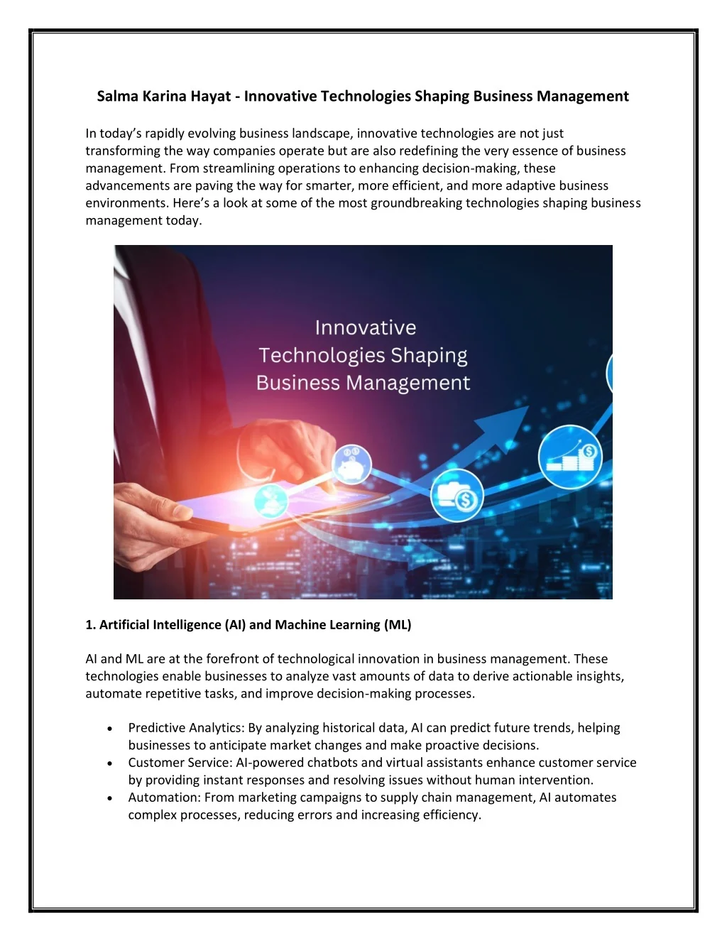 PPT - Salma Karina Hayat - Innovative Technologies Shaping Business ...