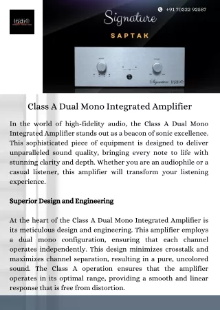 Class A Dual Mono Integrated Amplifier