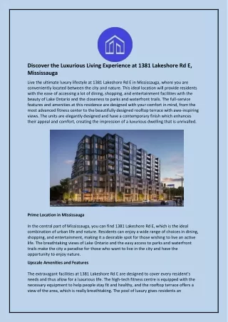 Discover the Luxurious Living Experience at 1381 Lakeshore Rd E, Mississauga