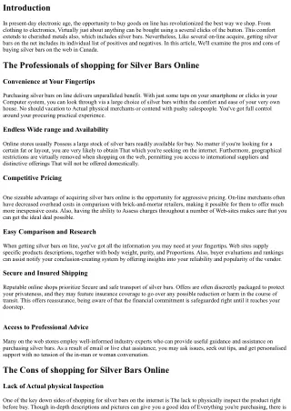The Pluses and minuses of Buying Silver Bars On-line