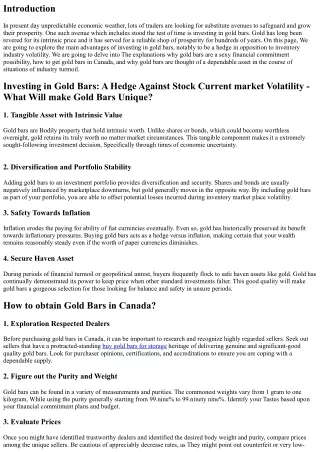 Investing in Gold Bars: A Hedge From Stock Marketplace Volatility