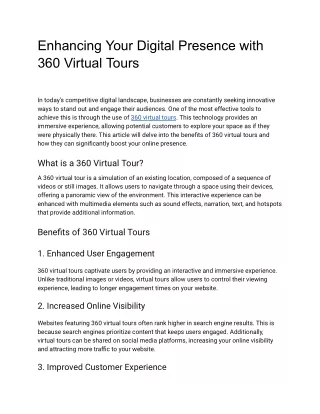 Enhancing Your Digital Presence with 360 Virtual Tours