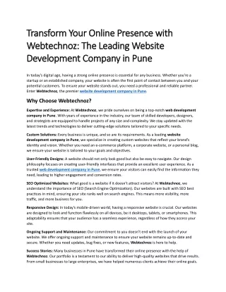 Transform Your Online Presence with Webtechnoz