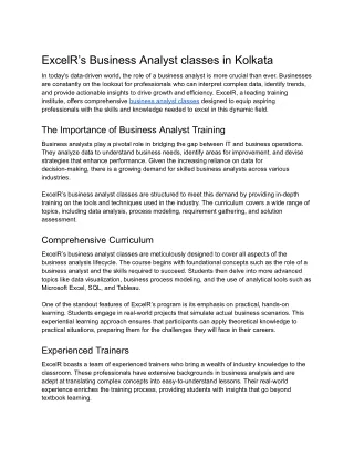 Business Analyst classes in Kolkata